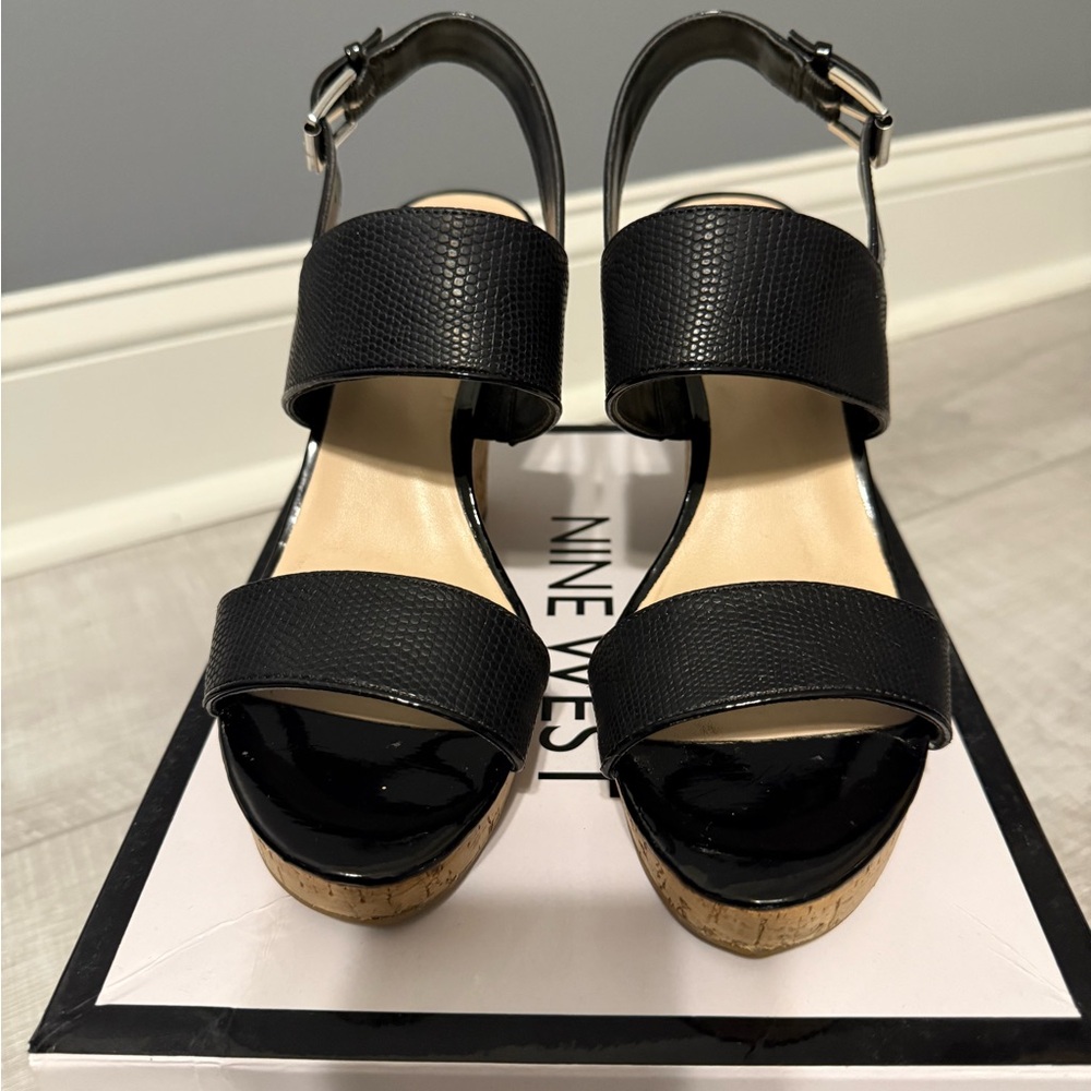 Nine West Black Wedge Sandals